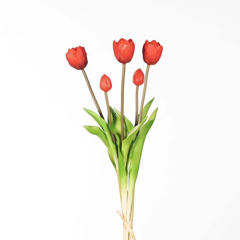 Real Touch Tulip Dubble Bundle x5 L44cm Red