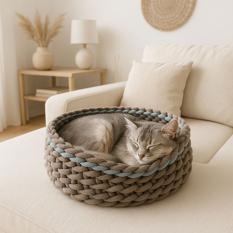 Cat Basket – Two-Tone, Medium-High, Handmade Cat Basket – Two-Tone, Medium-High, Handmade
