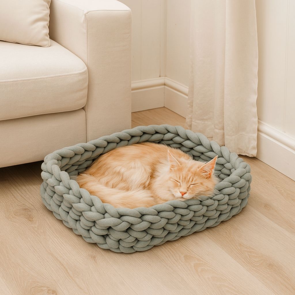 Eckiges Katzenkörbchen aus Bio-Baumwolle Eckiges Katzenkörbchen aus Bio-Baumwolle