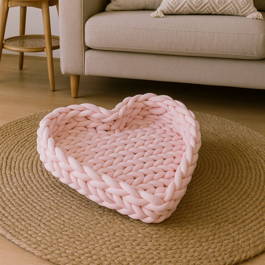 Herz-Hundekörbchen – Bio-Baumwolle Handarbeit