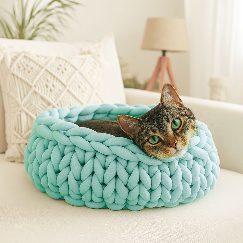 Hohes Grobstrick-Körbchen – Handgefertigtes Katzenbett & Hundekorb Hohes Grobstrick-Körbchen – Handgefertigtes Katzenbett & Hundekorb