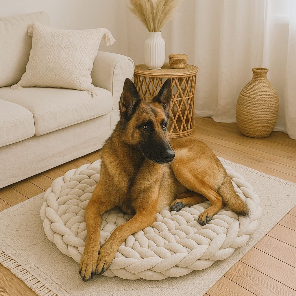 Rundes Katzenbett & Hundebett – Handarbeit aus Bio-Baumwollgarn Rundes Katzenbett & Hundebett – Handarbeit aus Bio-Baumwollgarn