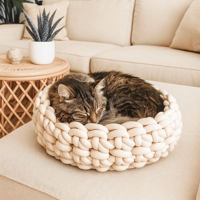 Katzenkörbchen Emilia – Bio-Baumwolle Handarbeit