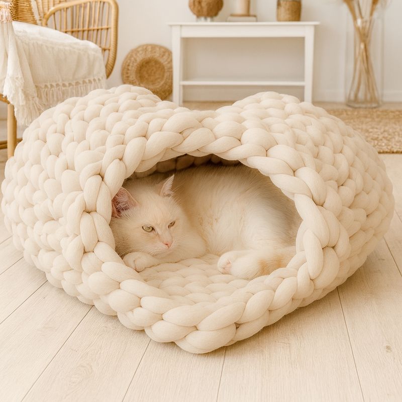 Katzenhöhle in Herzform – handgefertigter Rückzugsort mit Liebe gehäkelt