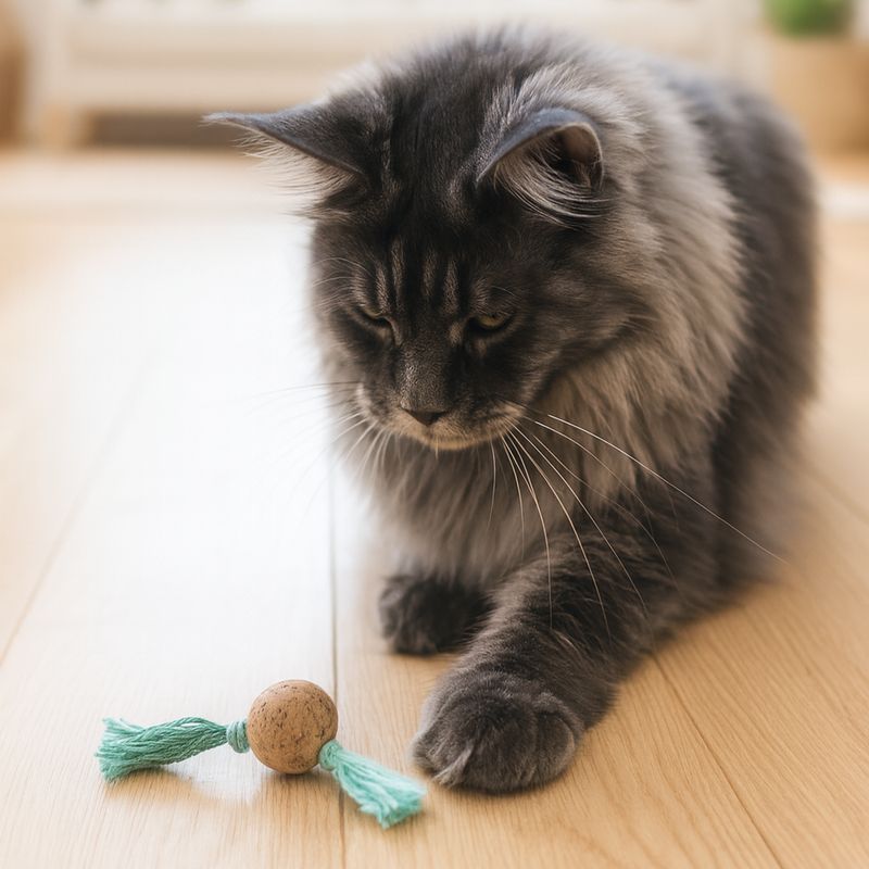 Katzenspielzeug-Korkbällchen mit Makramee-Garn – handgemacht Katzenspielzeug-Korkbällchen mit Makramee-Garn – handgemacht