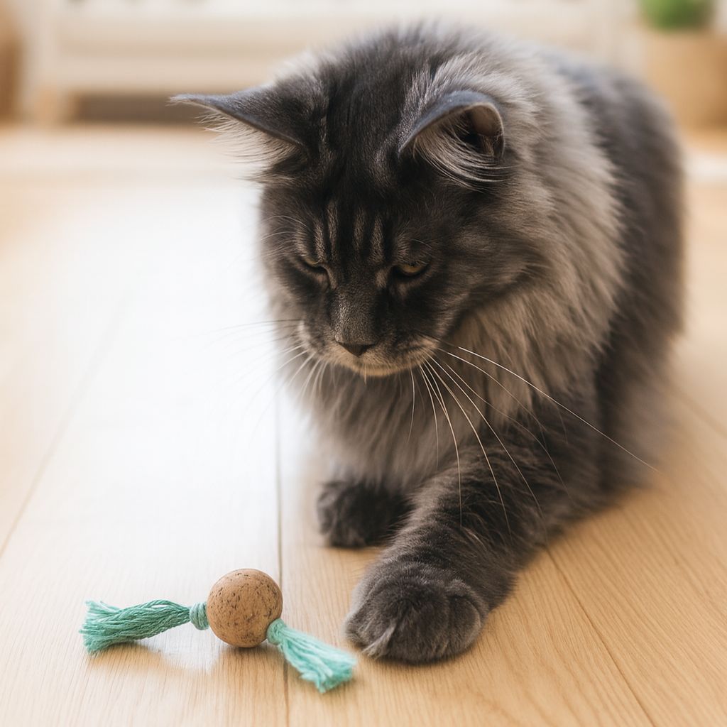 Katzenspielzeug-Korkbällchen mit Makramee-Garn – handgemacht Katzenspielzeug-Korkbällchen mit Makramee-Garn – handgemacht