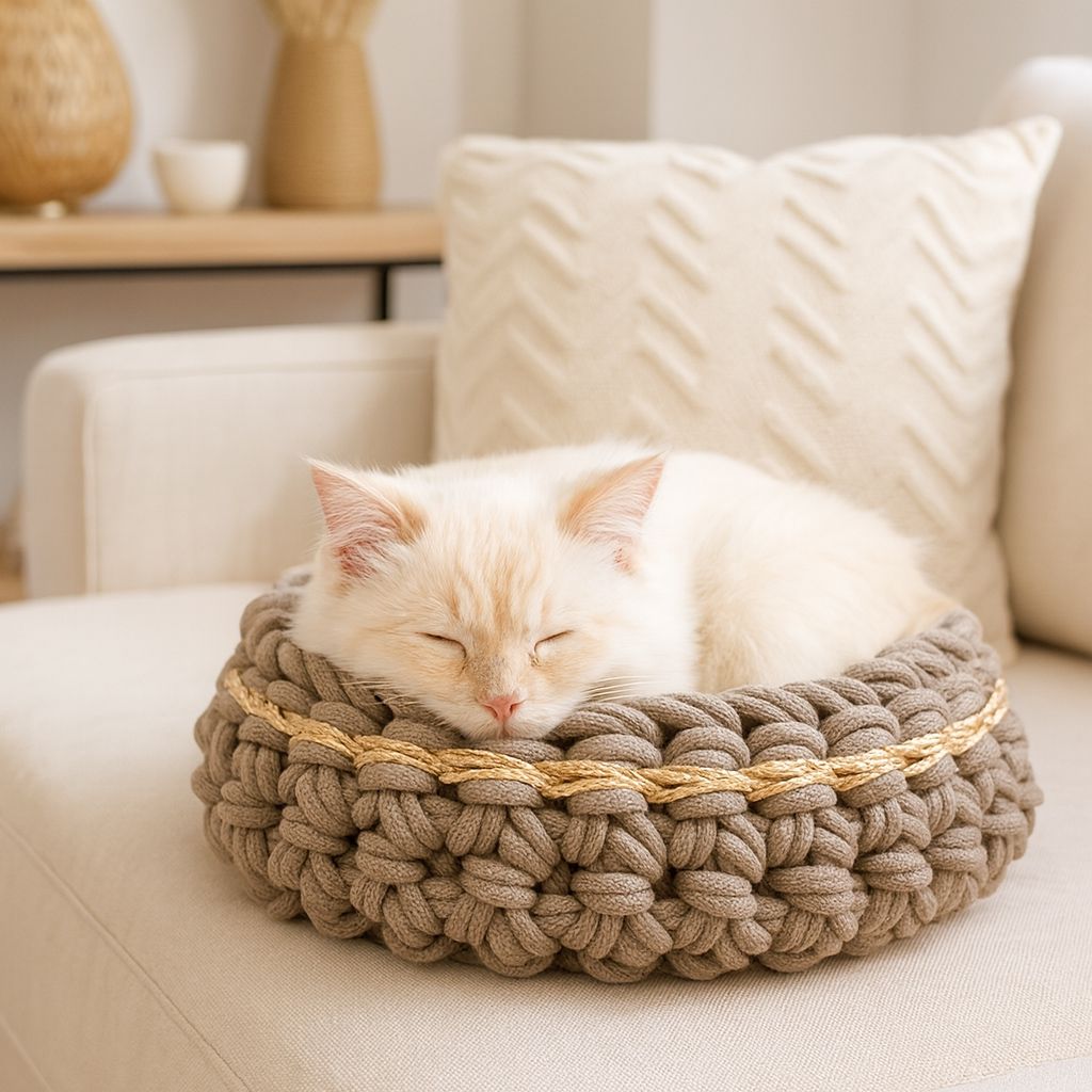 Katzenkörbchen – Goldrand, nachhaltig & waschbar Katzenkörbchen – Goldrand, nachhaltig & waschbar