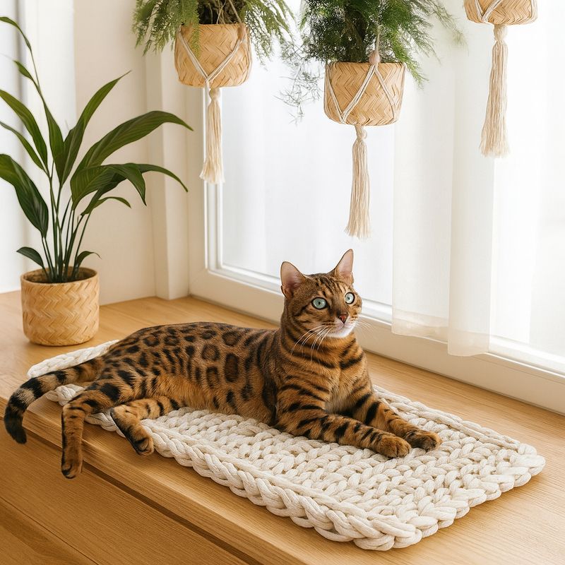 Handgemachtes Katzenbett Quermuster – flach & weich