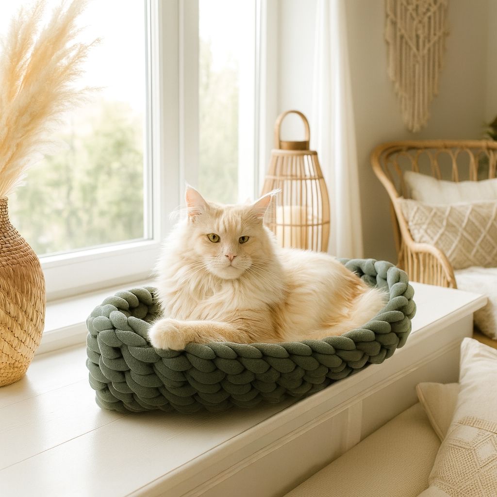 Katzenboot - Katzenkörbchen aus gefülltem Biobaumwollgarn