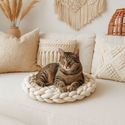 Rundes Katzenbett  – Handarbeit aus Baumwollgarn
