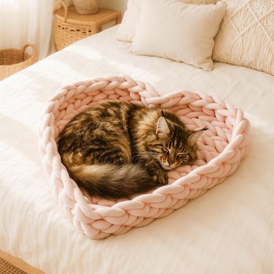 Herz-Katzenkörbchen – Bio-Baumwolle Handarbeit