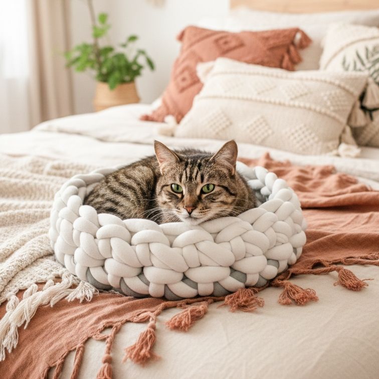 Bicolor Katzenkorb Jana – handgemacht, nachhaltig & Bio