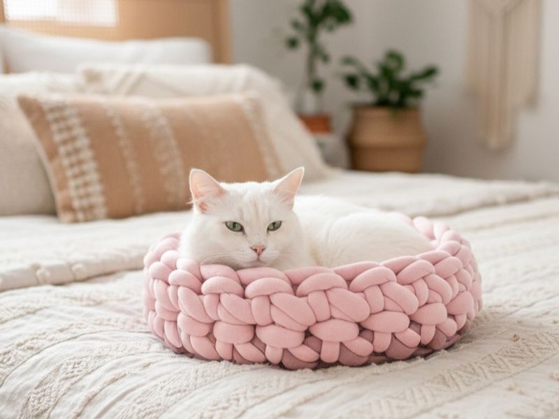 Bicolor Katzenkorb Jana – handgemacht und kuschelig