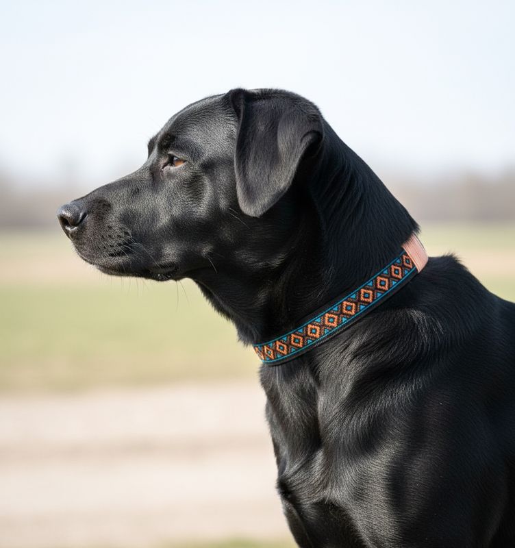 Hunde-Halsband im bunten Boho-Ethnic-Style | Schwarz-Orange-Blau-Braun