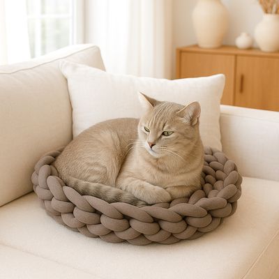 Flacher Katzenkorb Emil außen aus Baumwolle Flacher Katzenkorb Emil außen aus Baumwolle
