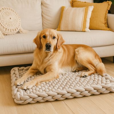 Handgemachte Hunde-Grobstrickdecke – außen Baumwolle