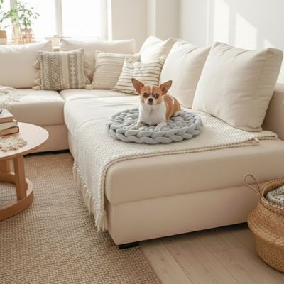 Rundes flaches Hundebett – Handarbeit aus Bio-Baumwollgarn