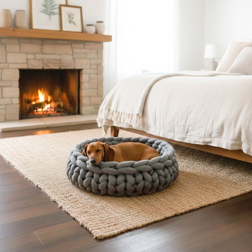 Hohes Grobstrick-Körbchen – Handgefertigtes Hundekorb Hohes Grobstrick-Körbchen – Handgefertigtes Hundekorb