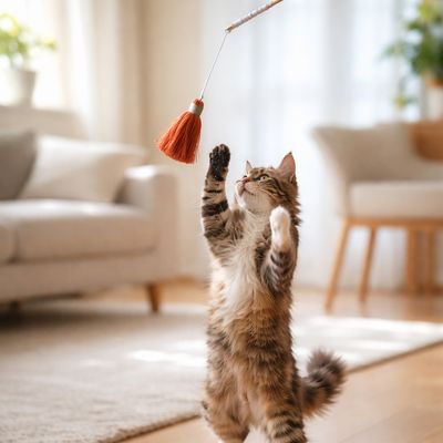 Katzenangel Anhänger Quaste aus recycelter Baumwolle