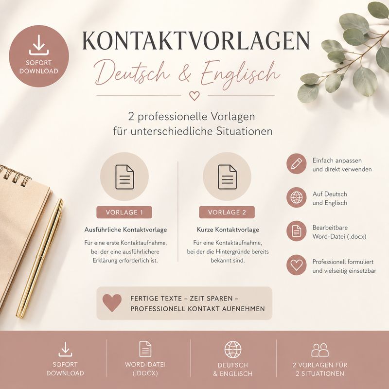 Kontaktvorlagen zur Schulung – Deutsch & Englisch Kontaktvorlagen zur Schulung – Deutsch & Englisch