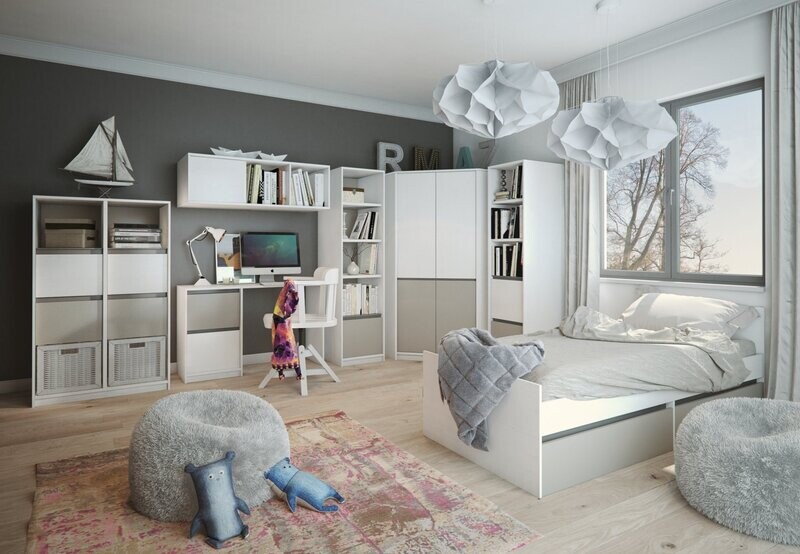 Quarto Infantil LEON | Cor: Branco/Cinza