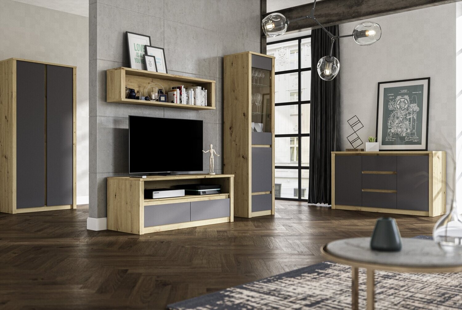 Sala de Estar CANNES | Cor: Carvalho/Cinza