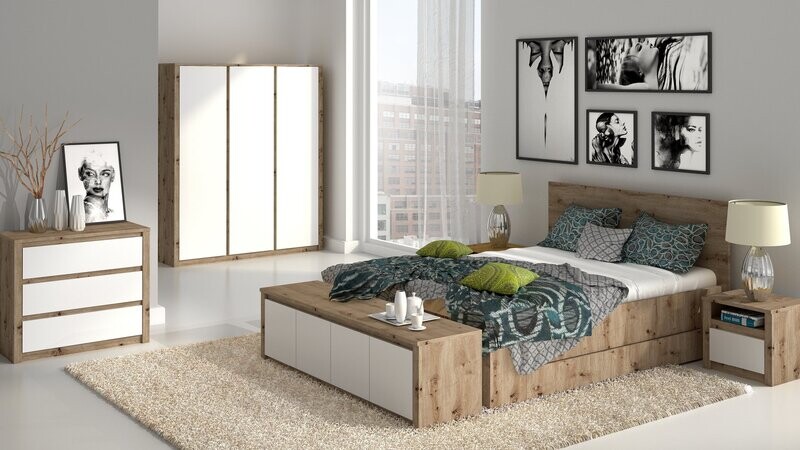 Quarto de Casal CANNES | Cor: Carvalho/Branco