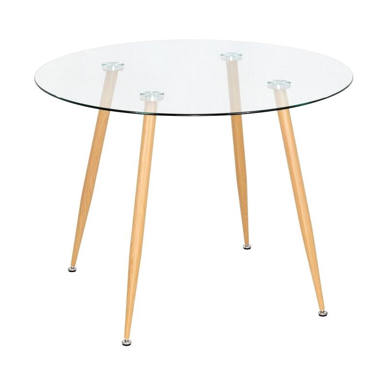 Mesa de Jantar CORIN | Tampo: Vidro | Pernas: Madeira