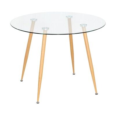 Mesa de Jantar CORIN | Tampo: Vidro | Pernas: Madeira