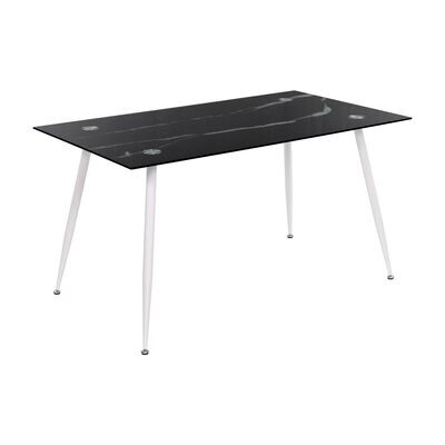 Mesa de Jantar BEALE | Tampo: Mármore Preto| Pernas: Branco