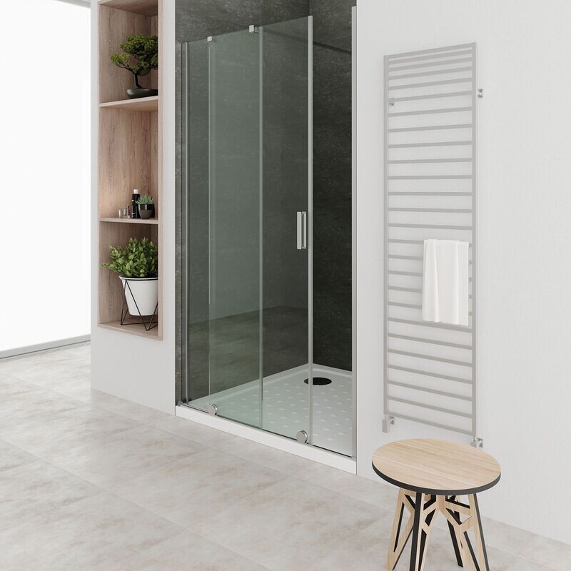 NADINE - Porta de Duche (120-180 cm x 200 cm) com Vidro Transparente 6 mm - Portas de Correr e Perfis em Metal Cromado