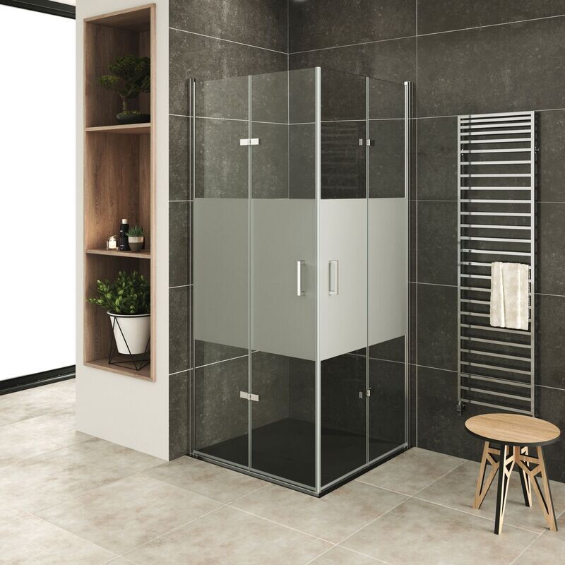 MATILDE - Cabine de Duche (70-120 cm x 180-190 cm) com Vidro Meio Fosco 6mm - Entrada de Canto, Portas Dobráveis e Perfis em Alumínio