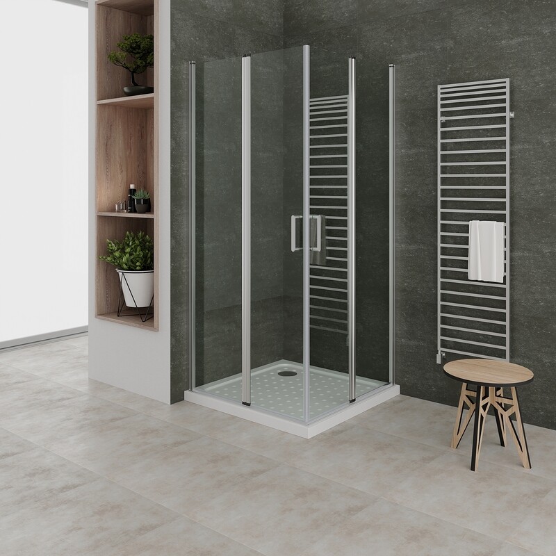 ALINA - Cabine de Duche (70-120 cm x 180-190 cm) com Vidro Transparente 6mm - Entrada de Canto, Portas Dobráveis e Perfis em Alumínio