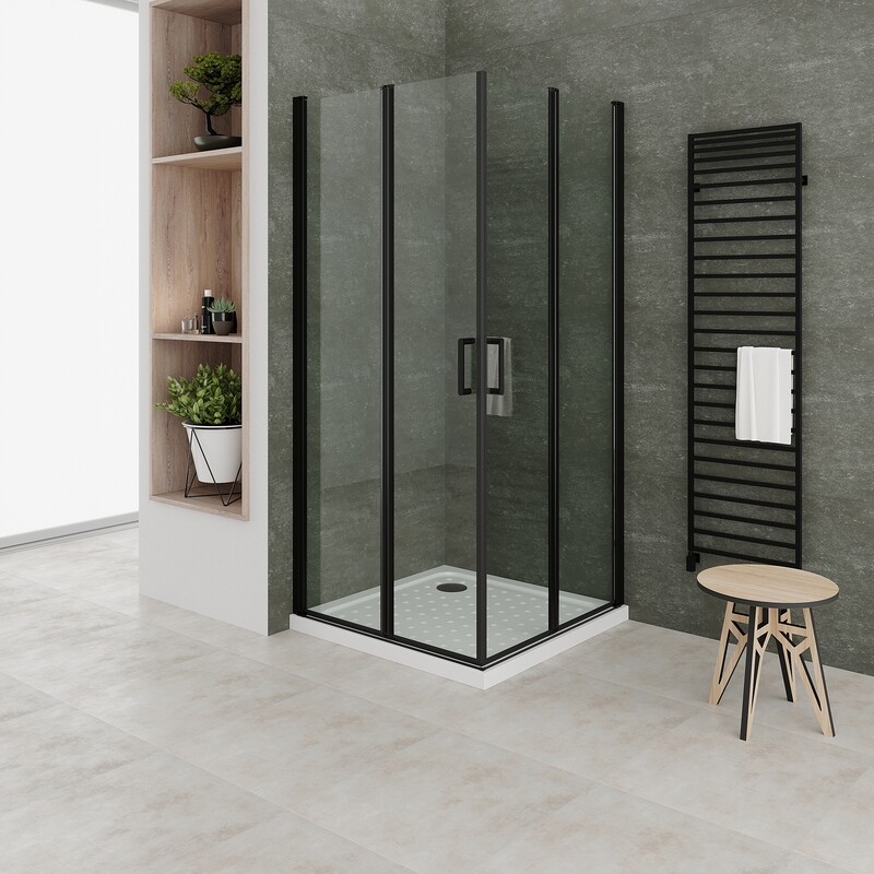 ALINA - Cabine de Duche (70-120 cm x 180-190 cm) com Vidro Transparente 6mm - Entrada de Canto, Portas Dobráveis e Perfis em Preto
