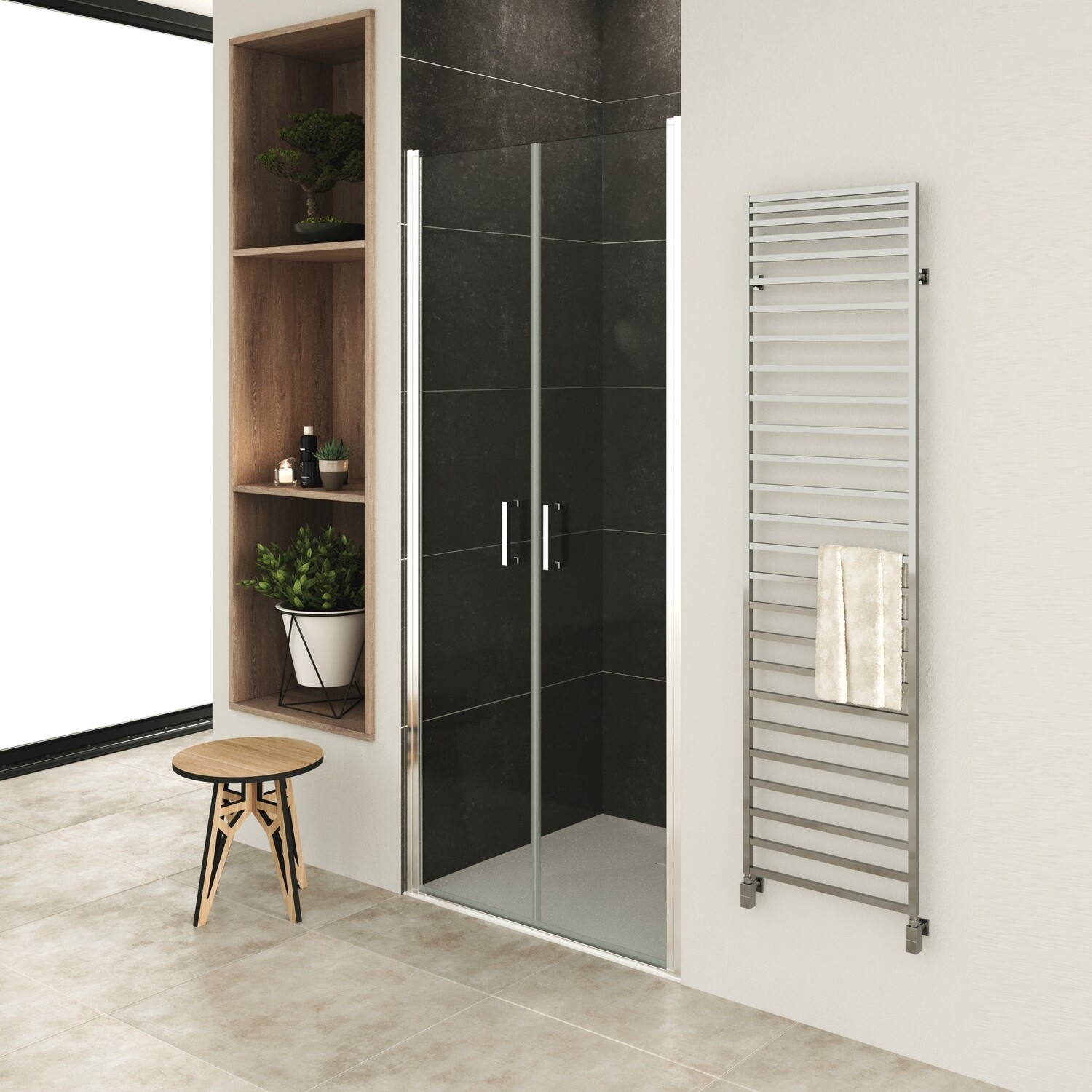 LARA - Porta de Duche (68-101 cm x 180 -185 -195 cm) com Vidro Transparente 6 mm - Portas de Bater e Perfis em Metal