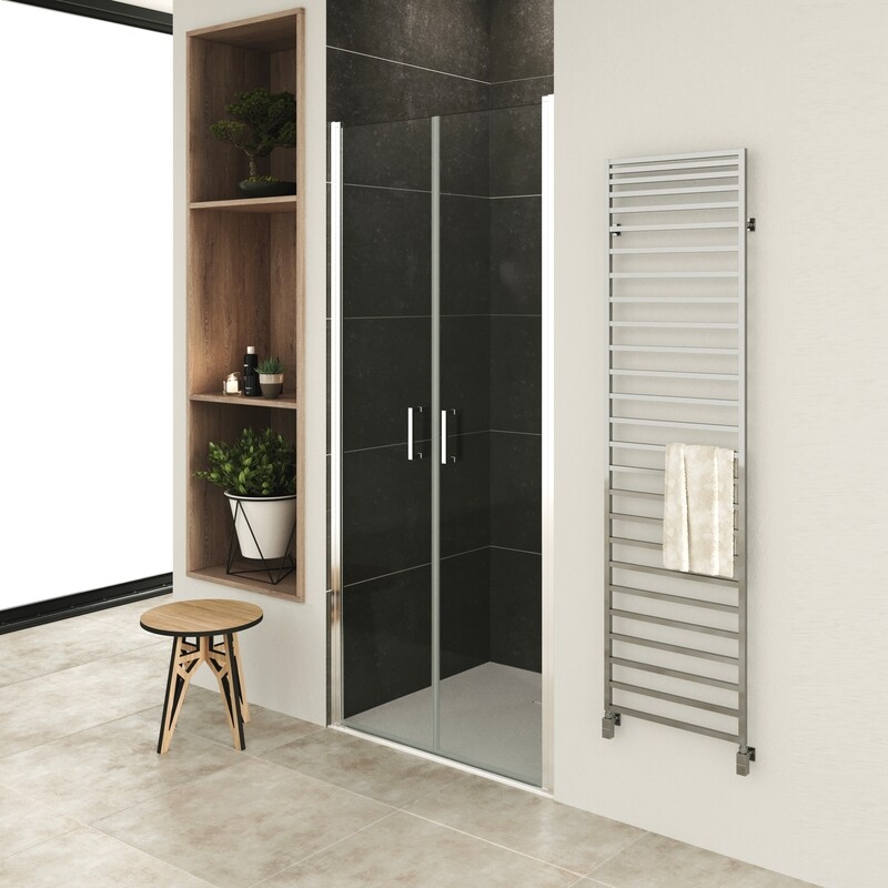 LARA - Porta de Duche (68-101 cm x 180 -185 -195 cm) com Vidro Transparente 6 mm - Portas de Bater e Perfis em Metal