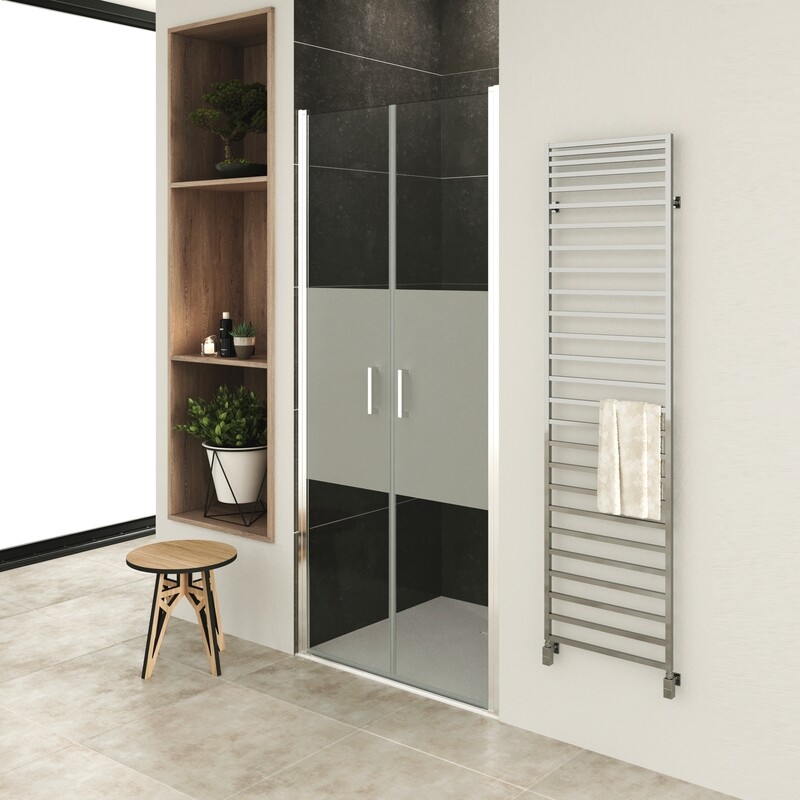 LARA - Porta de Duche (68-101 cm x 180- 185- 195 cm) com Vidro Meio Fosco 6 mm - Portas de Bater e Perfis em Metal