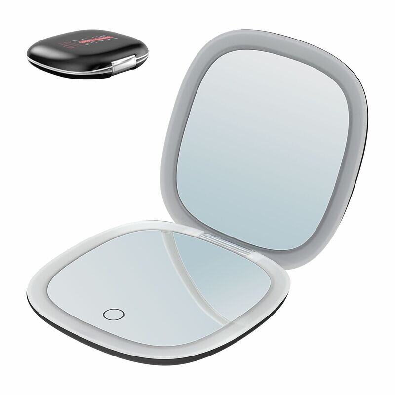 MAKEUP - Espelho de Bolso para Maquilhagem com Fita de Luz LED (Preto)