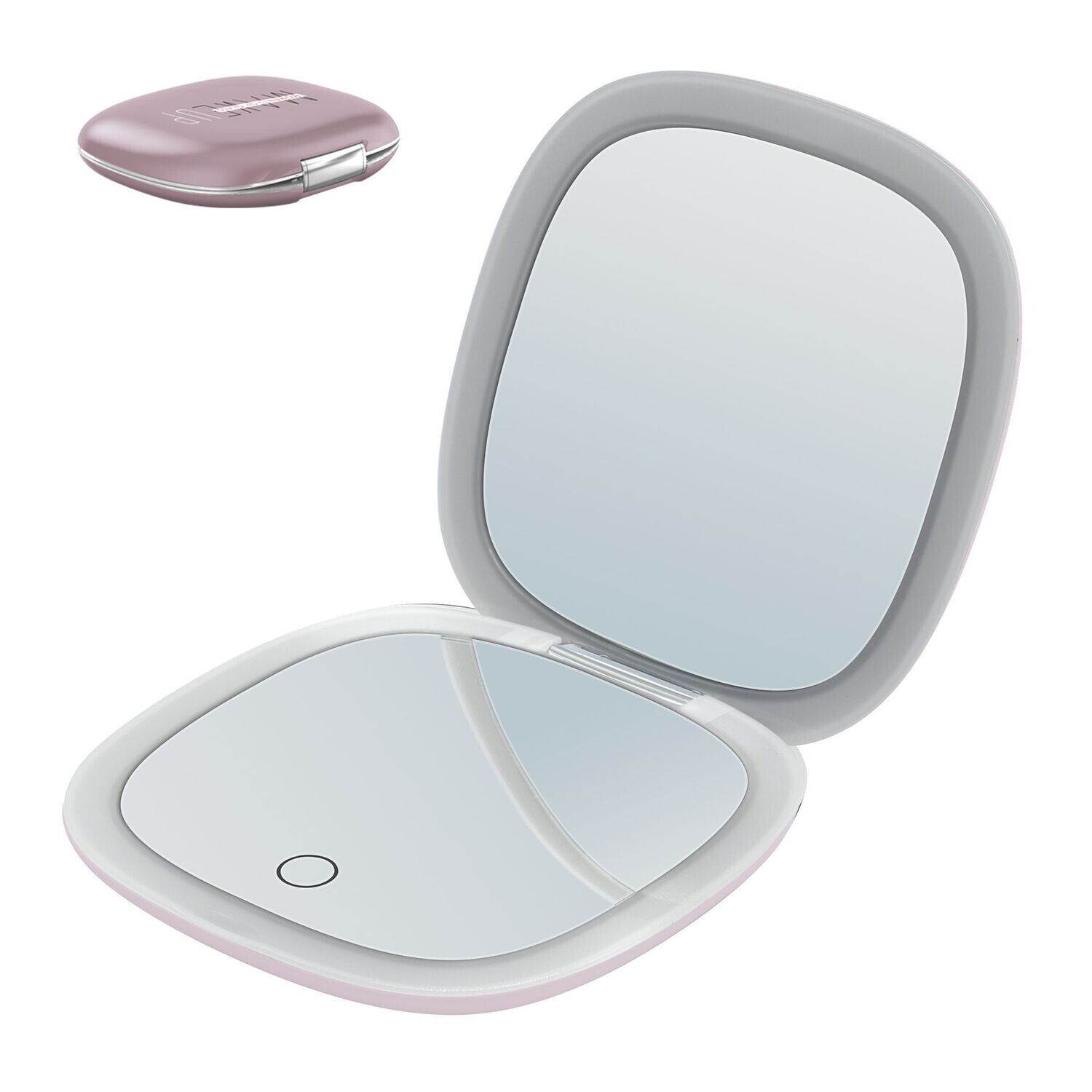MAKEUP - Espelho de Bolso para Maquilhagem com Fita de Luz LED (Rosa-Ouro)