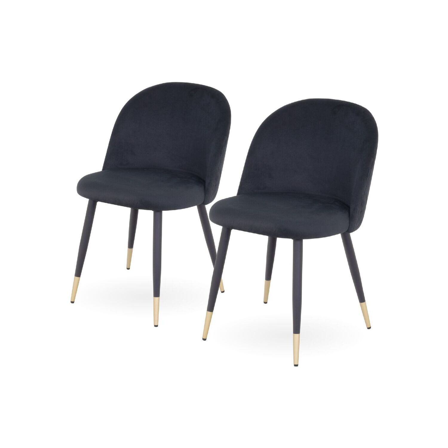 BELLAMY - Conjunto de Cadeiras de Refeição com Tecido em Veludo, Cor do Tecido: Preto, Quantidades: Pack 2