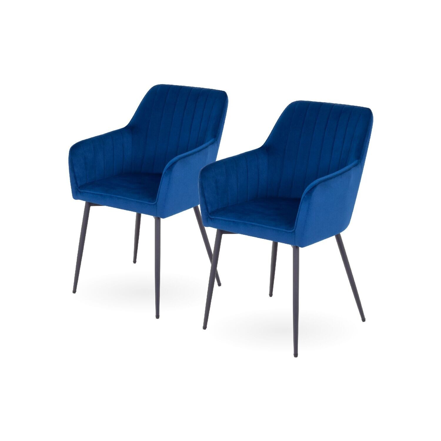 DAHLIA - Conjunto de Cadeiras de Refeição com Tecido de Veludo, Quantidades: Pack 2, Cores (Tecido & Pernas): Tecido Azul & Pernas Pretas