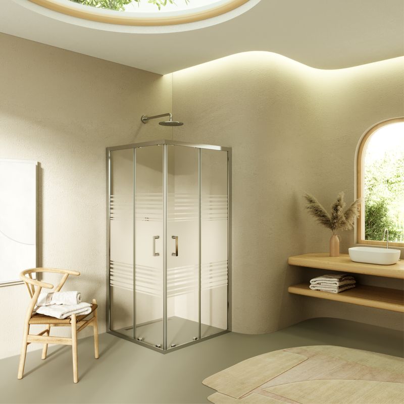 DIANA - Cabine de Duche (70-120 cm x 180-185-190 cm) com Vidro Meio Fosco 6mm - Entrada de Canto, Portas de Correr e Perfis em Inox
