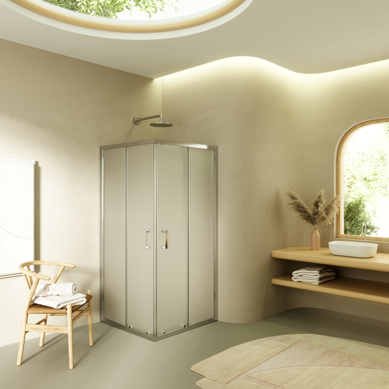 DIANA - Cabine de Duche (70-120 cm x 180-185-190 cm) com Vidro Fosco 6mm - Entrada de Canto, Portas de Correr e Perfis em Inox