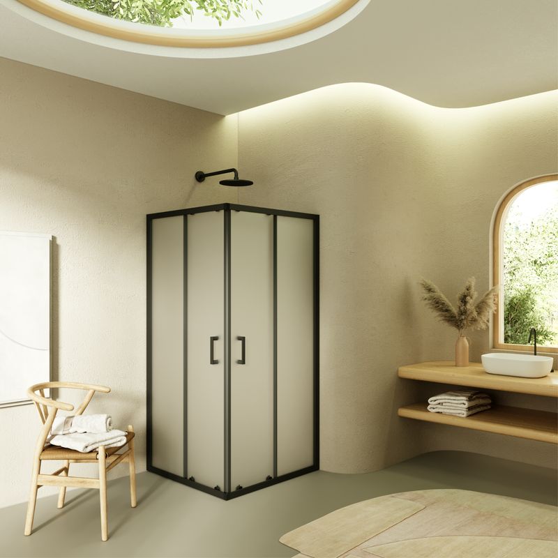 DIANA - Cabine de Duche (70-120 cm x 180-185-190 cm) com Vidro Fosco 6mm - Entrada de Canto, Portas de Correr e Perfis Pretos