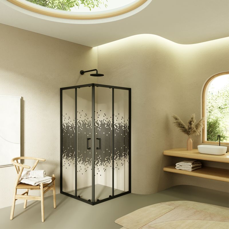 DIANA - Cabine de Duche (70-120 cm x 180-190 cm) com Vidro aos Quadrados 6mm - Entrada de Canto, Portas de Correr e Perfis Pretos