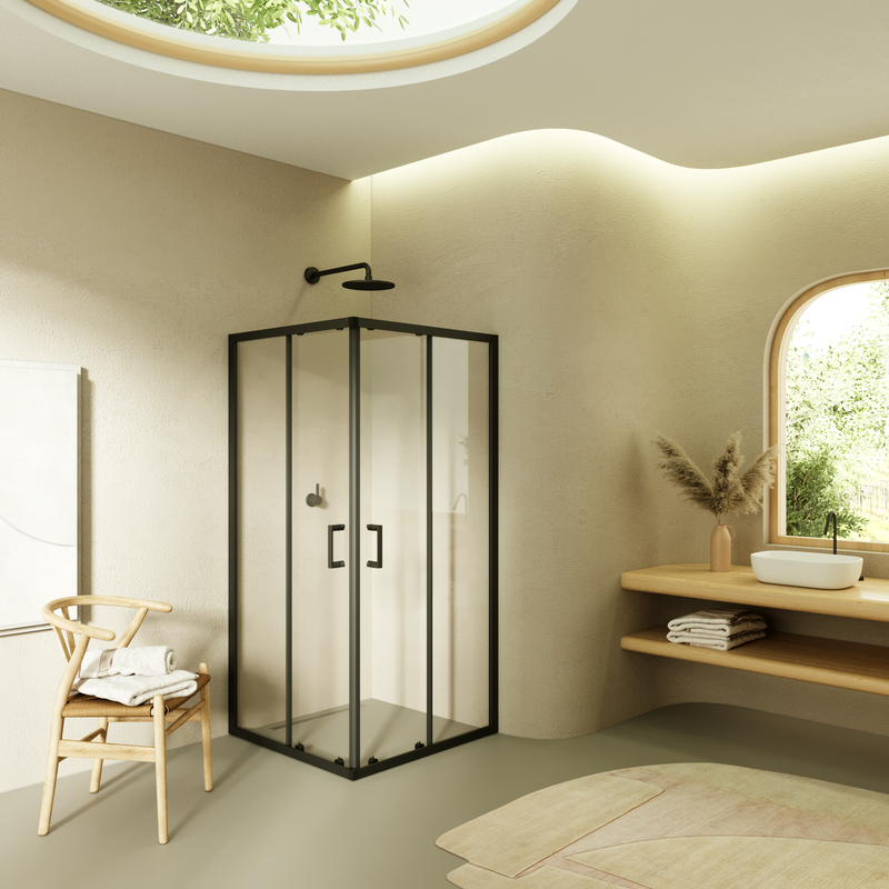 DIANA - Cabine de Duche (70-120 cm x 180-185-190 cm) com Vidro Transparente 6mm - Entrada de Canto, Portas de Correr e Perfis Pretos