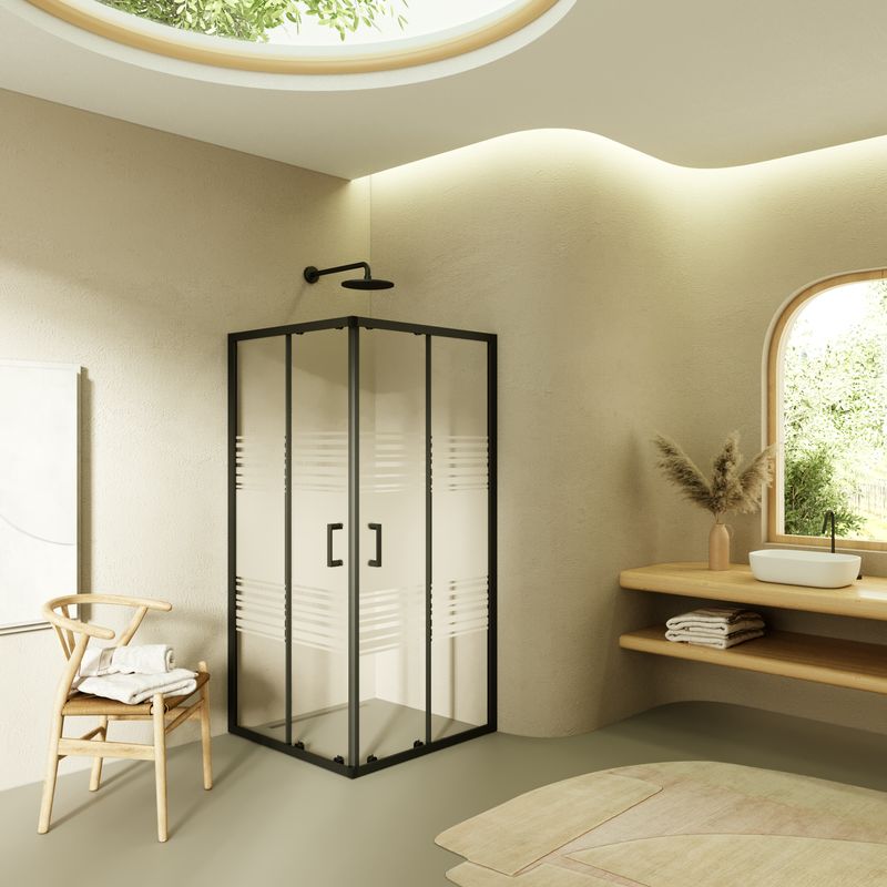 DIANA - Cabine de Duche (70-120 cm x 180-190 cm) com Vidro Meio Fosco 6mm - Entrada de Canto, Portas de Correr e Perfis em Metal