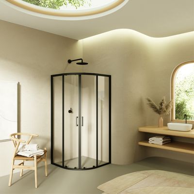 ELLA - Cabine de Duche 1/4 Círculo (80-100 cm x 190 cm) com Vidro Transparente 6mm - Portas Deslizantes e Perfis em Preto