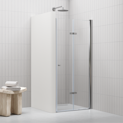 MILA - Porta de Duche (68-100 cm x 195 cm) com Vidro Transparente 6 mm - Portas de Fole e Perfis em Metal Cromado