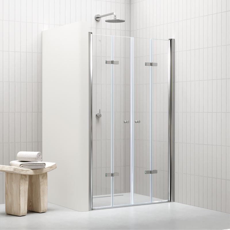 LENA - Porta de Duche (68-160 cm x 185- 195cm) com Vidro Transparente 6 mm - Portas de Bater e Perfis em Metal Cromado